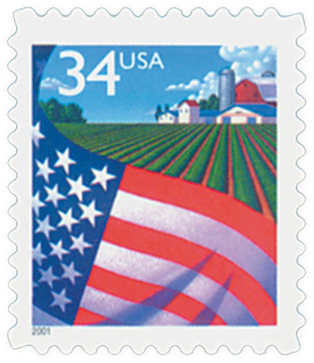 #3495 - 2001 34c Flag Over Farm, self-adhesive booklet stamp (Ashtoin Potter)