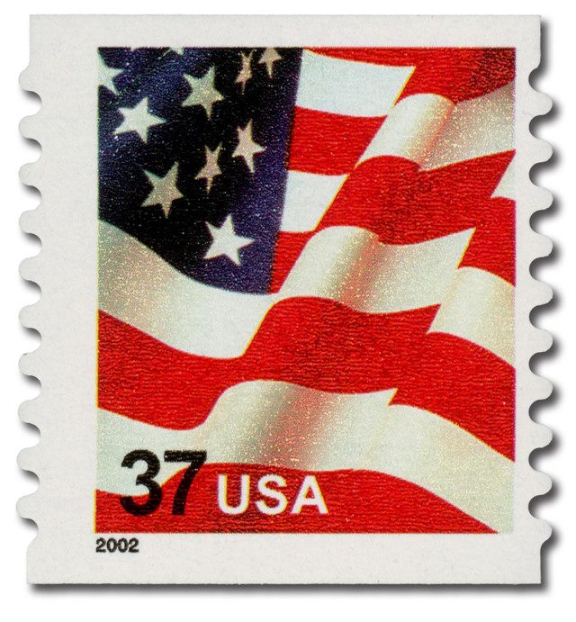 #3632 - 2002 37c Flag, coil, 9 3/4 vertical perf