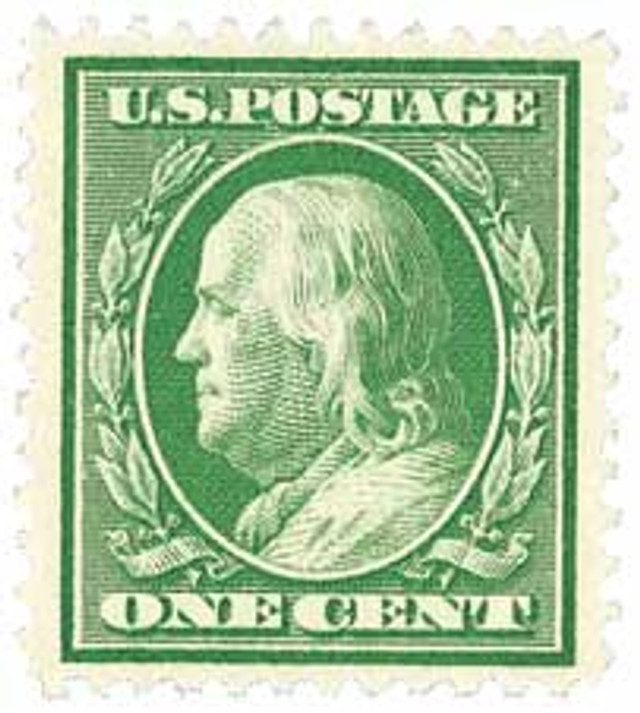 #374 - 1910 1c Franklin Perf. 12 green