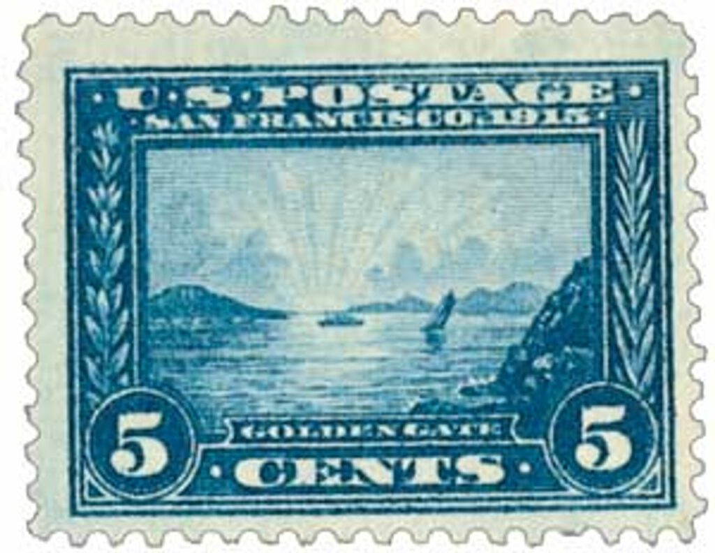 1913 5c Panama-Pacific Exposition: Golden Gate, blue, perf 12