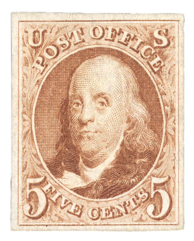 #3 - 1875 5c Franklin, Red Brown, Imperf.