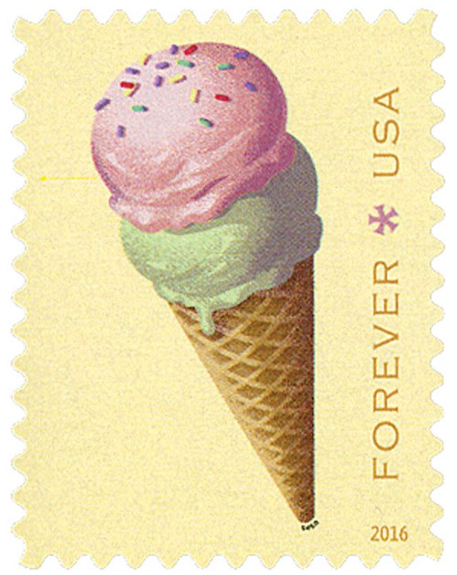 #5093 - 2016 First-Class Forever Stamp - Soda Fountain Favorites: Double scoop Ice Cream Cone