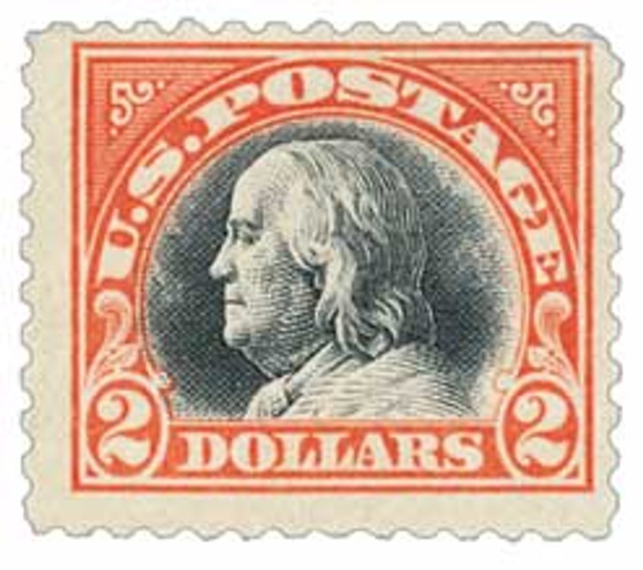 1918 $2 Franklin, orange red and black