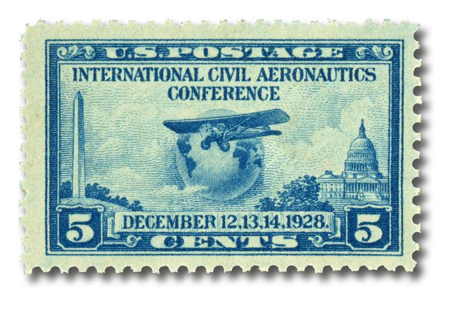 #650 - 1928 5c Globe and Airplane, Blue