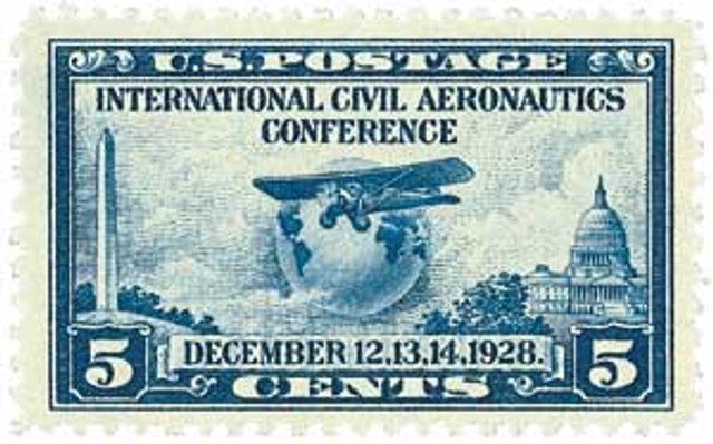 #650 - 1928 5c Globe And Airplane, Blue