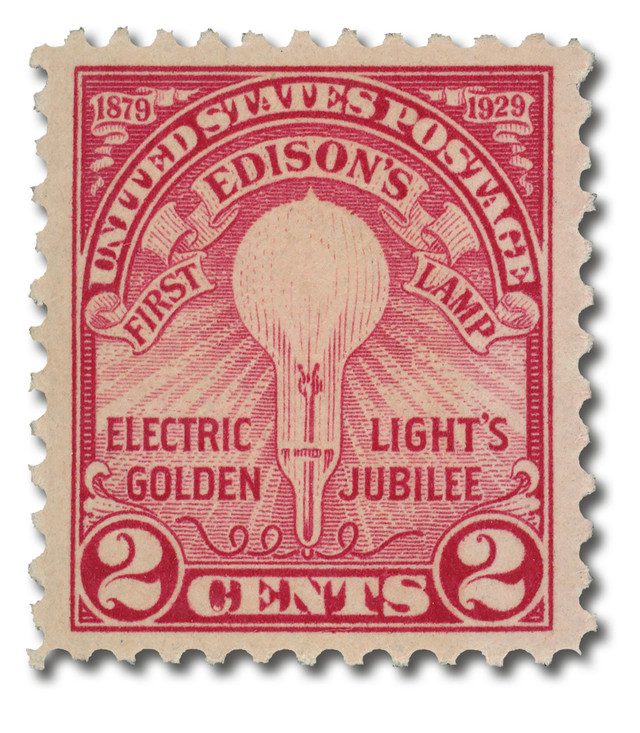 654 - 1929 2c Edison's First Lamp, flat plate