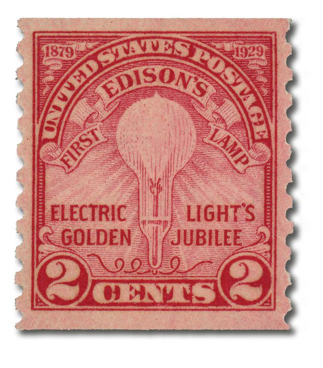656 - 1929 2c Edison's First Lamp, coil perf 10