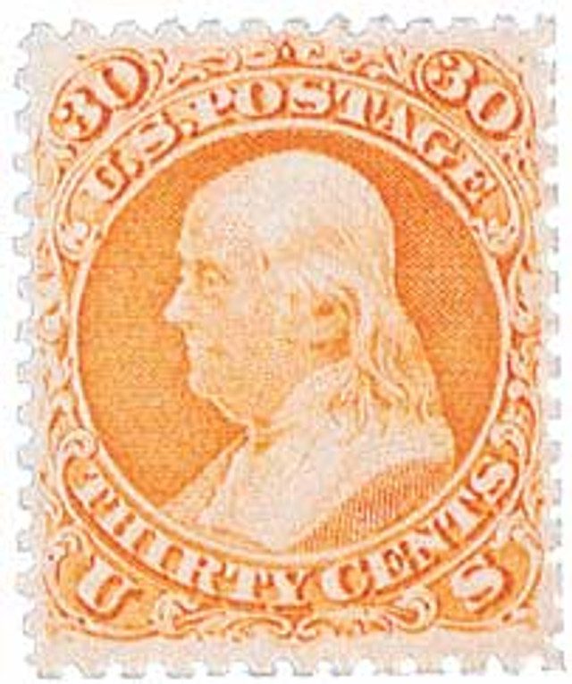 #71 - 1861-62 30c Franklin, Orange, Perf. 12