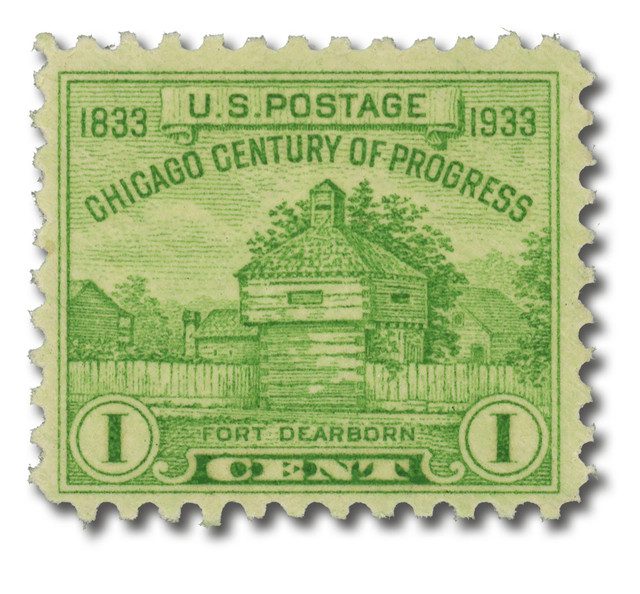 #728 - 1933 1c Restoration of Fort Dearborn, Yellow Green