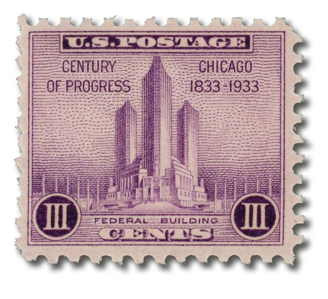 #729 - 1933 3c Federal Building at Chicago, Purple