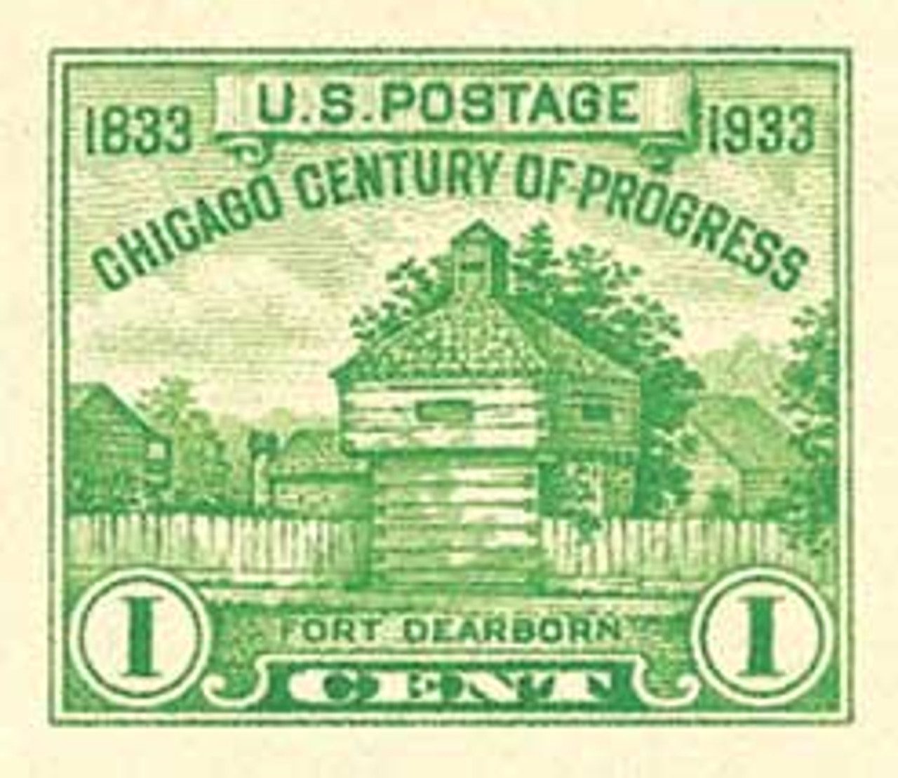 1933 1¢ Restoration of Fort Dearborn Imperf