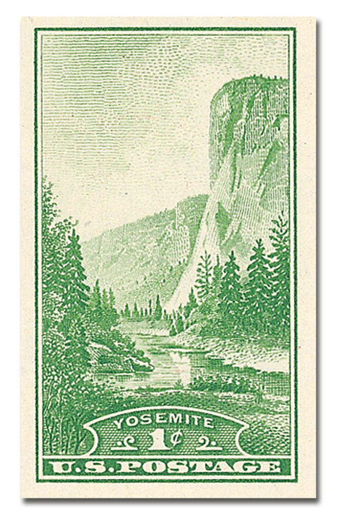 #751a - 1934 1c Yosemite, California, Green, Single from Souvenir Sheet, Imperf.