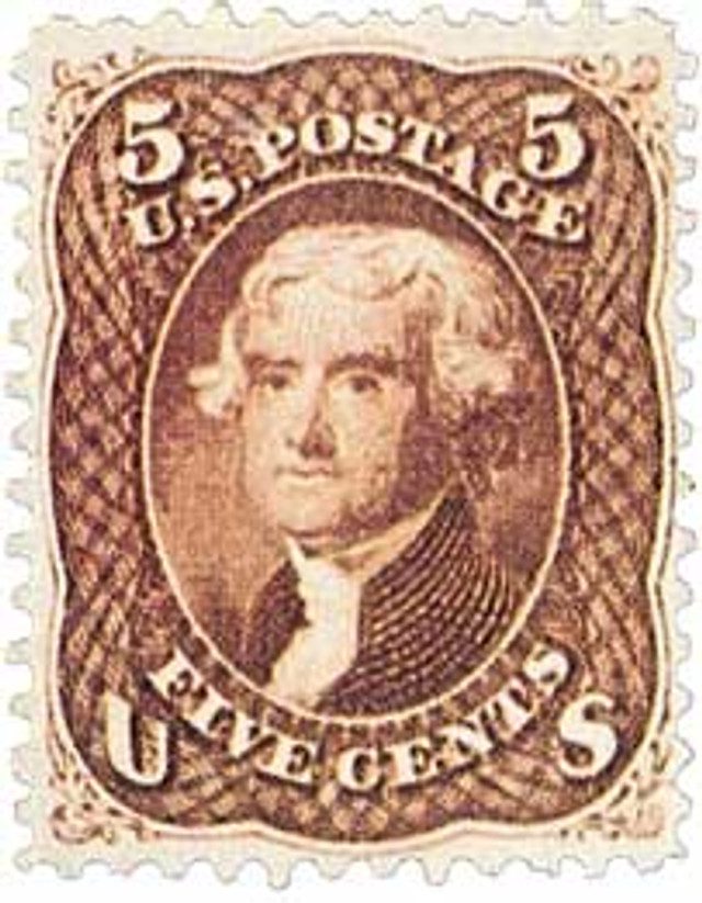 #75 - 1861-66 5c Thomas Jefferson, Red Brown, Perf. 12
