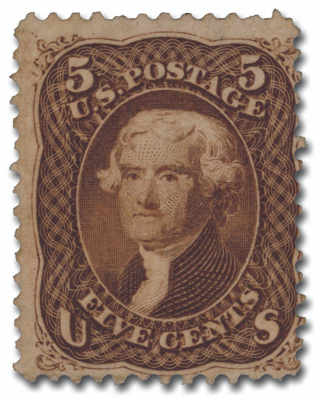 #76
1863 5c Thomas Jefferson, Brown, Perf. 12