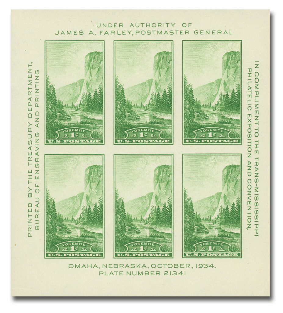 #769 - 1935 1c Yosemite, California, Green, Souvenir Sheet