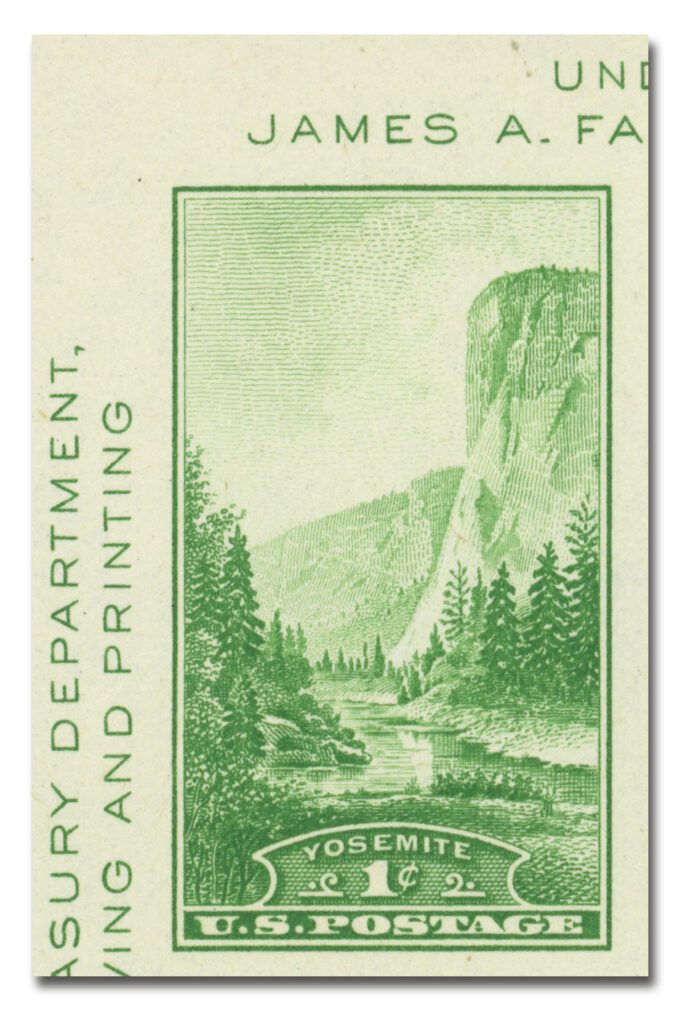 #769a - 1935 1c Yosemite, California, Green, Single from Souvenir Sheet, Imperf.