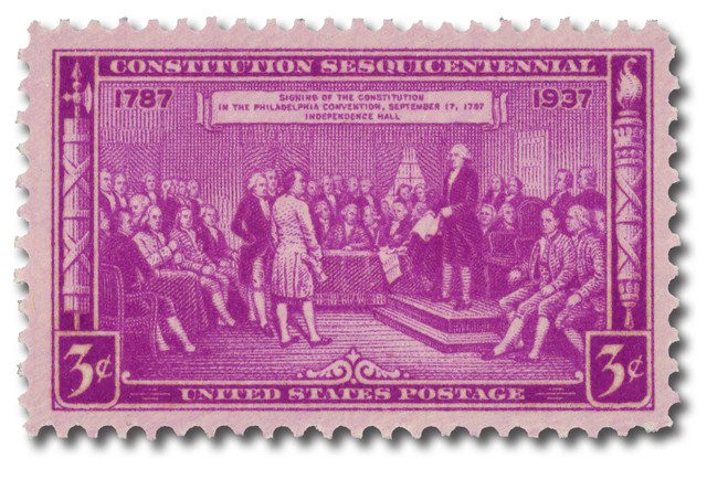 #798
1937 3c Constitution Sesquicentennial, Bright Reddish Purple