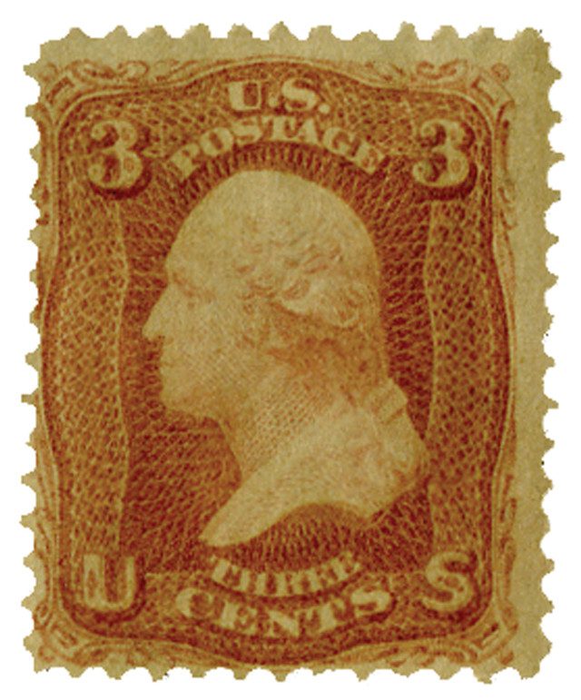 #79 - 1867 3c Washington, Rose, A Grill, Perf. 12