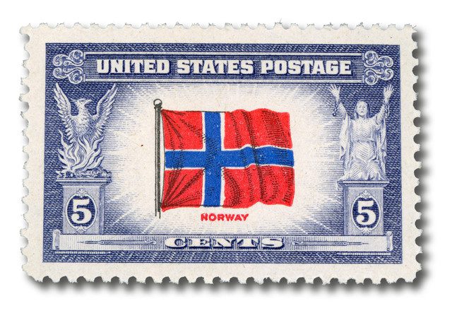 #911 - 1943 5c Overrun Countries: Flag of Norway