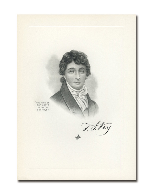 #AC625
Francis Scott Key Portrait Card, "And This Be Our Motto In God Is Our Trust"