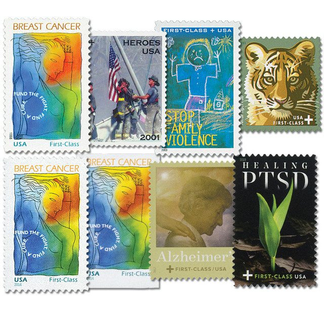 #B1/7 - 1998-2019 U.S. Semi-Postal Stamps, plus FREE 2014 Imperforate Semi-Postal, 8 stamps