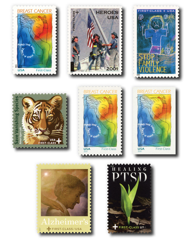 #B1/7
1998-2019 Complete Set of U.S. Semipostals, Plus FREE 2014 Imperforate Semipostal, 8 Stamps