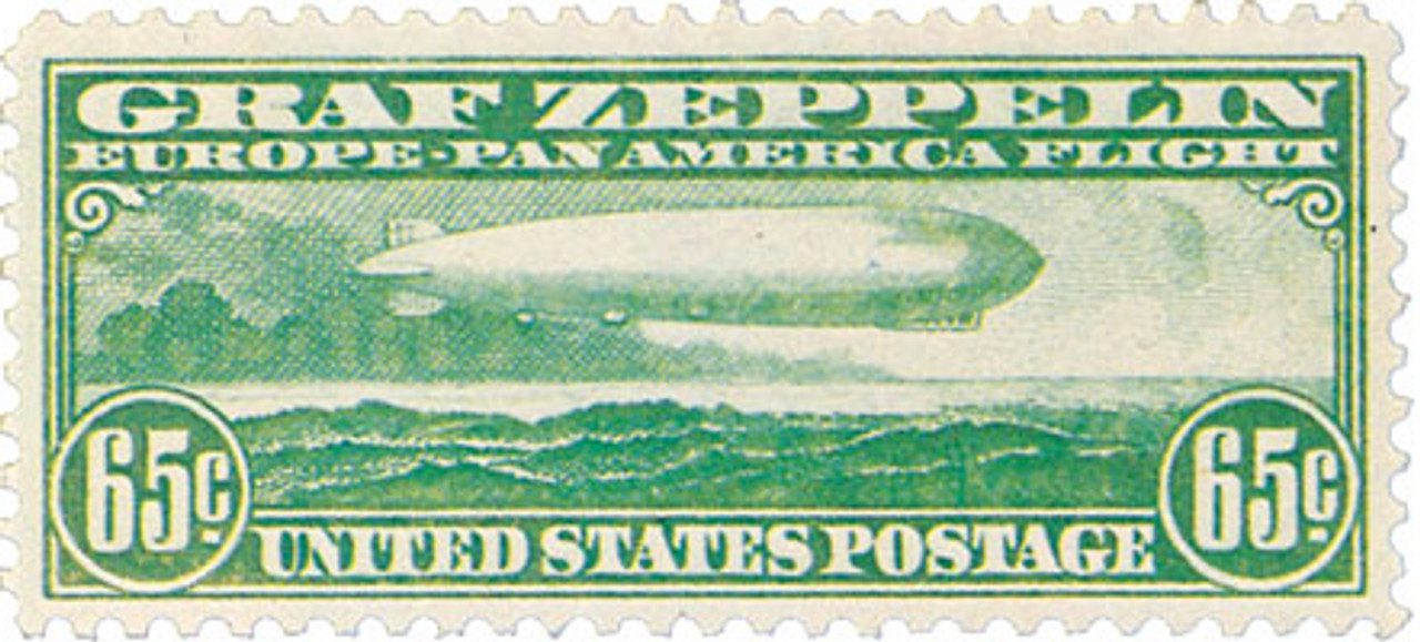 1930 65¢ Zeppelin over Atlantic Ocean