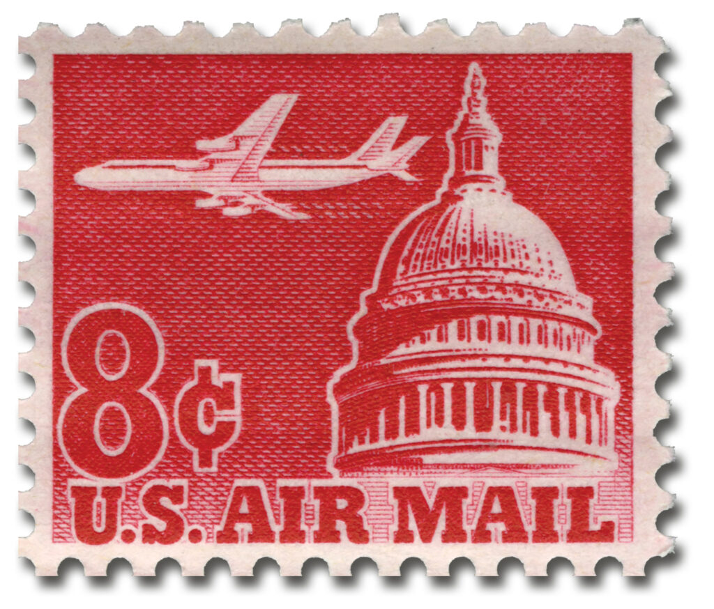 #C64
1962 8c Airliner & Capitol Dome, Carmine, Perf. 10.5x11