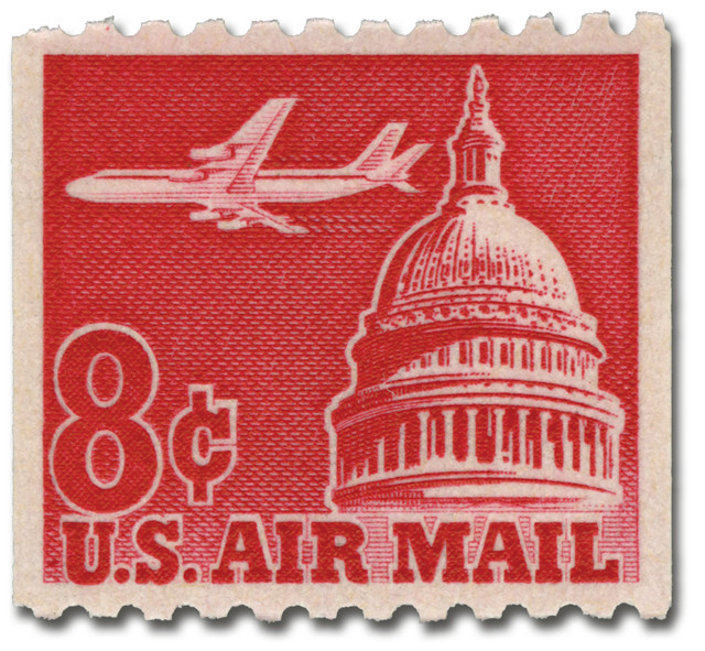 #C65
1962 8c Airliner & Capitol Dome, Carmine, Perf. 10 Horizontally