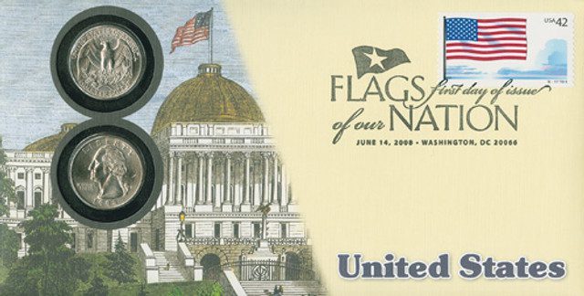 #CNC23 - 2008 42c Flags of Nation, US coin FDC