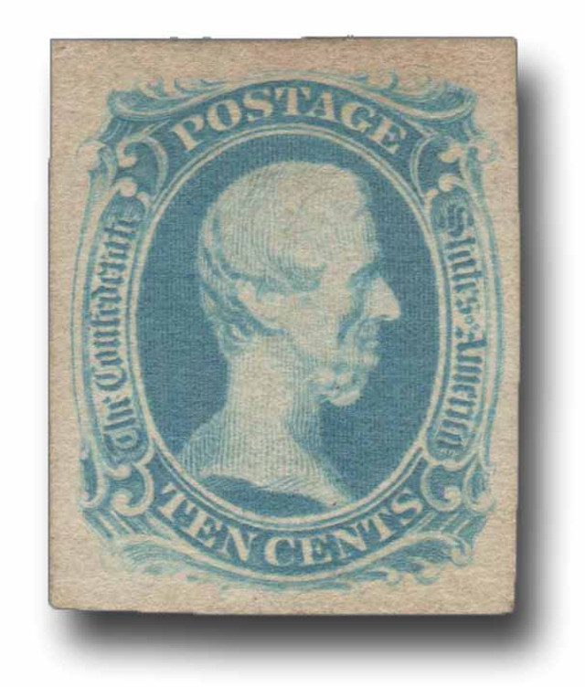 #CSA9 - 1863 10c Confederate States,Jefferson Davis,blue, soft paper, engraved (Archer & Daly)