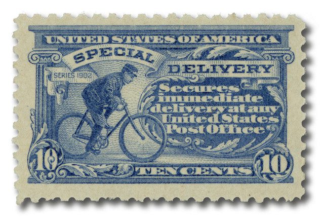#E10 - 1916 10c Special Delivery Messenger, unwatermarked, pale ultra