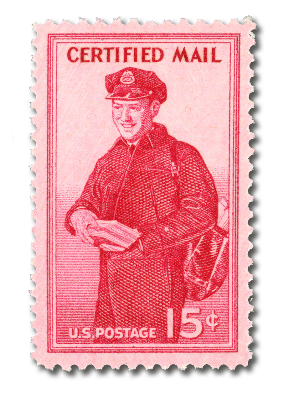 #FA1
1955 15c Certified Mail, Letter Carrier, Red