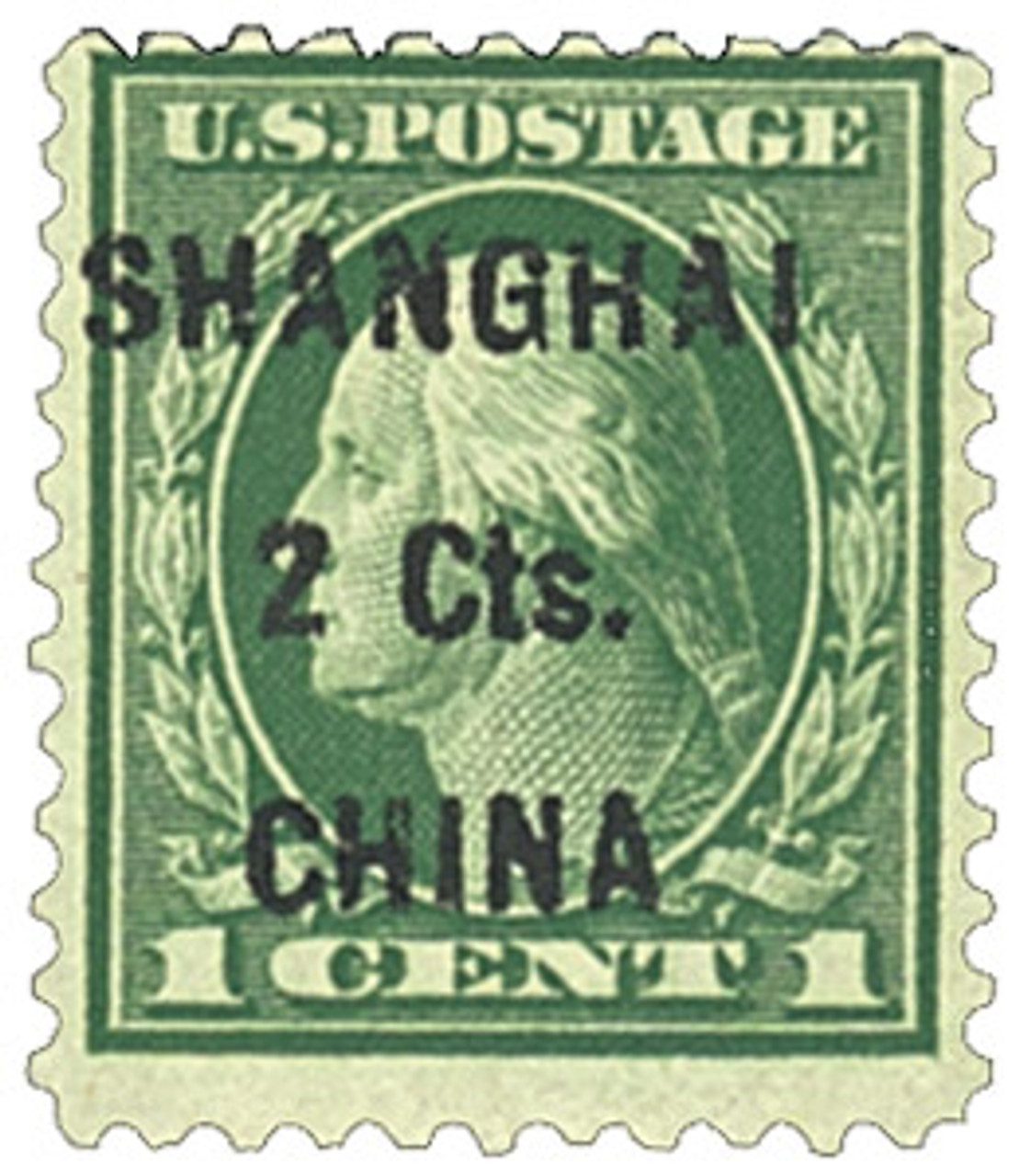 #K1 - 1919 2c on 1c Shanghai Overprint, green