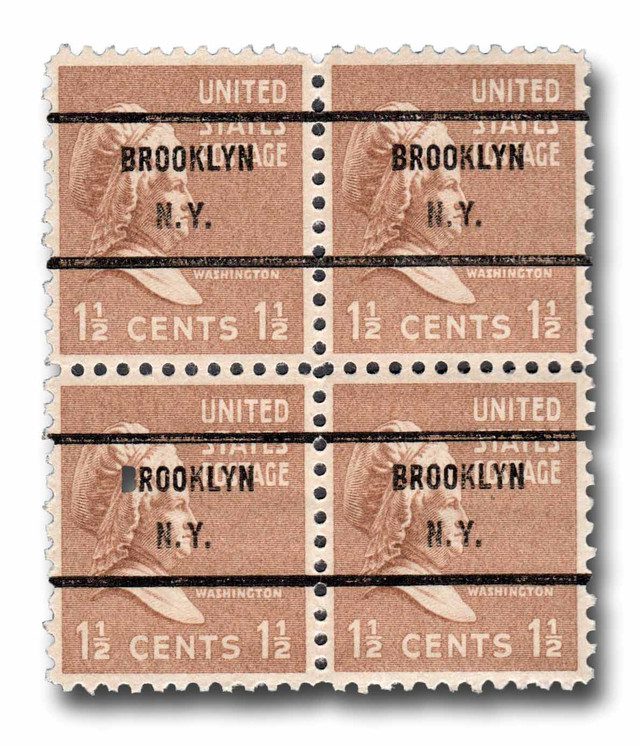 #MA1889 - 1938 #805 1 1/2c Martha Washington with Brooklyn, NY Precancel Block of 4 from Sheet