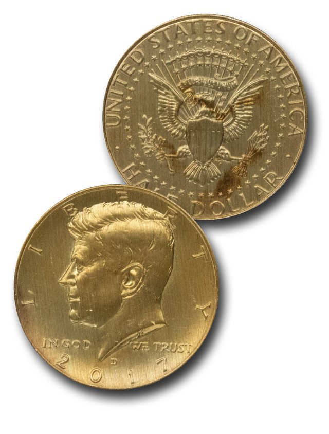 #MCN058 - JFK 50c Gold Plated Coin with Imperfections