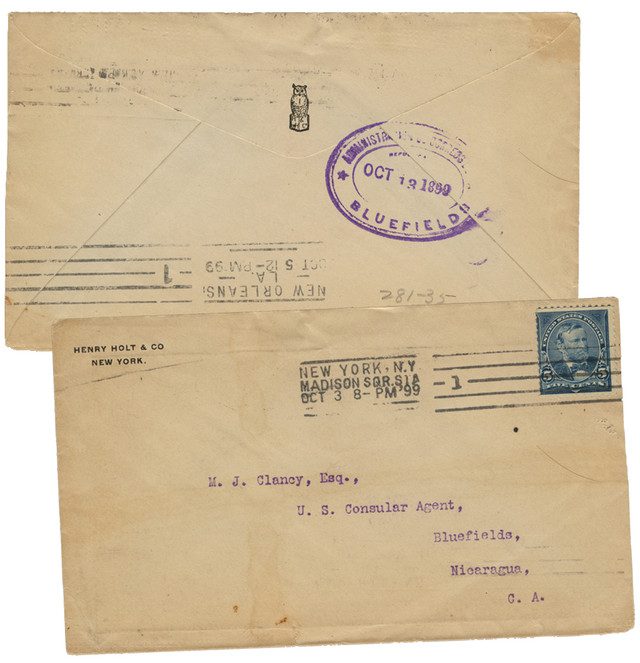 #MRS1198
1898 5c Grant Single Used (Scott #281) on 1899 Cover to Bluefields, Nicaragua