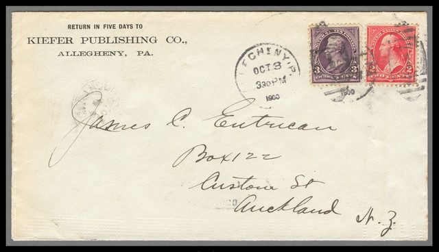 #MRS1351
1895-99 1st Bureau Issue 2c & 3c Stamps on Cover to Auckland, New Zealand