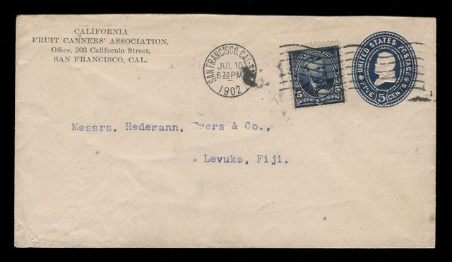 #MRS790
1898 5c Grant Single (Scott#281) Used on 1902 Dated Entire to Fiji