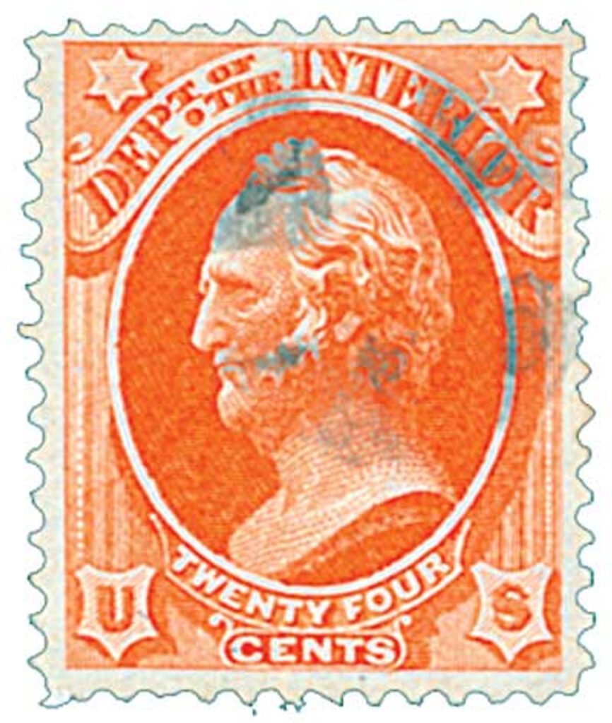 #O22 - 1873 24c Vermillion, Department of the Interior, Scott, Hard Paper