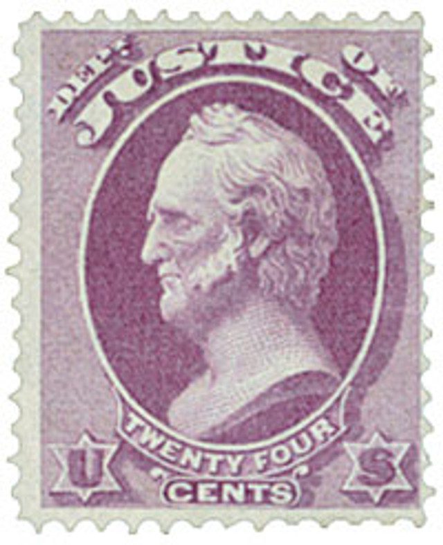 #O32 - 1873 24c Purple, Department of Justice, Scott, Hard Paper