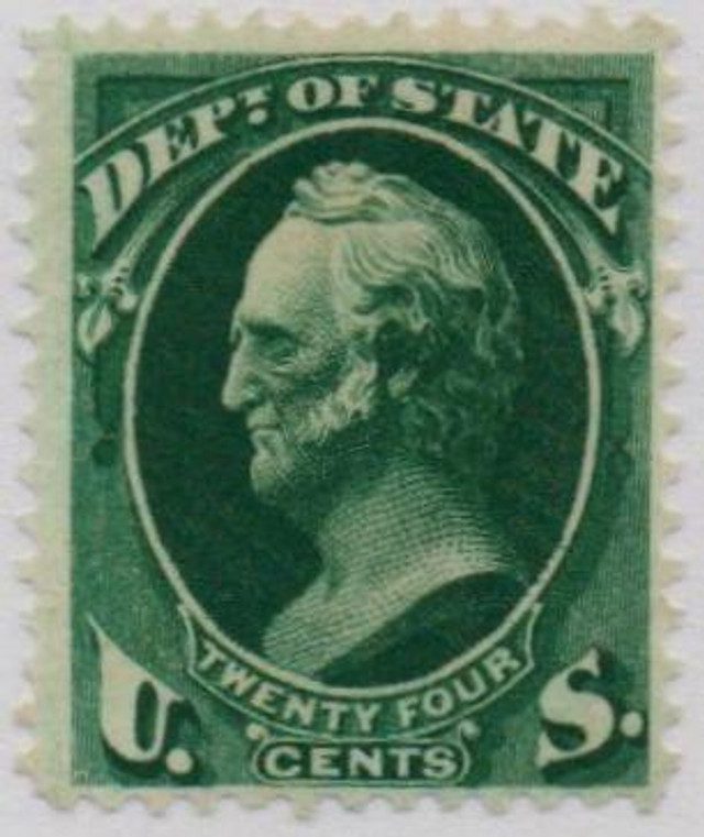 #O65 - 1873 24c Dark Green, Department of State, Scott, Hard Paper