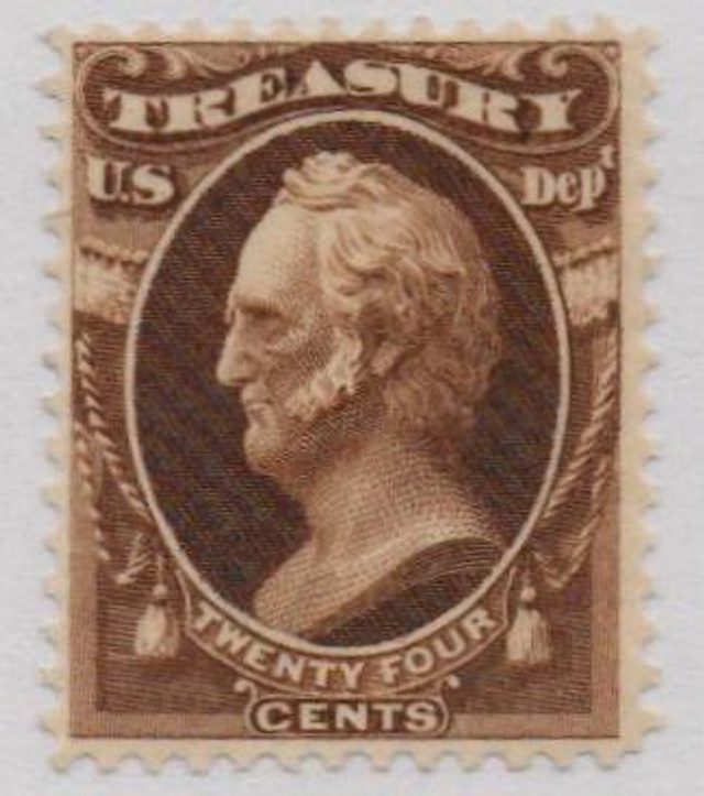 #O80 - 1873 24c Brown, Treasury Department, Scott, Hard Paper