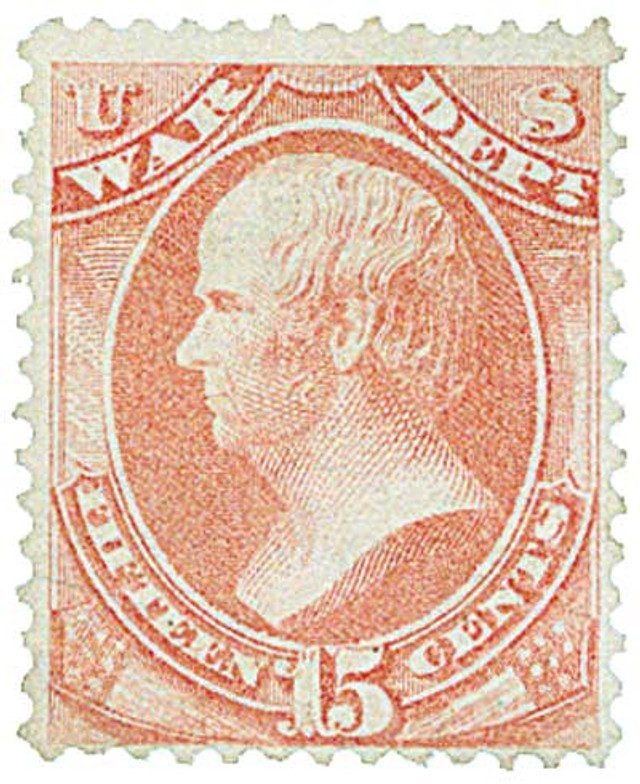 #O90 - 1873 15c Daniel Webster, Rose, War Department Official, Hard Paper