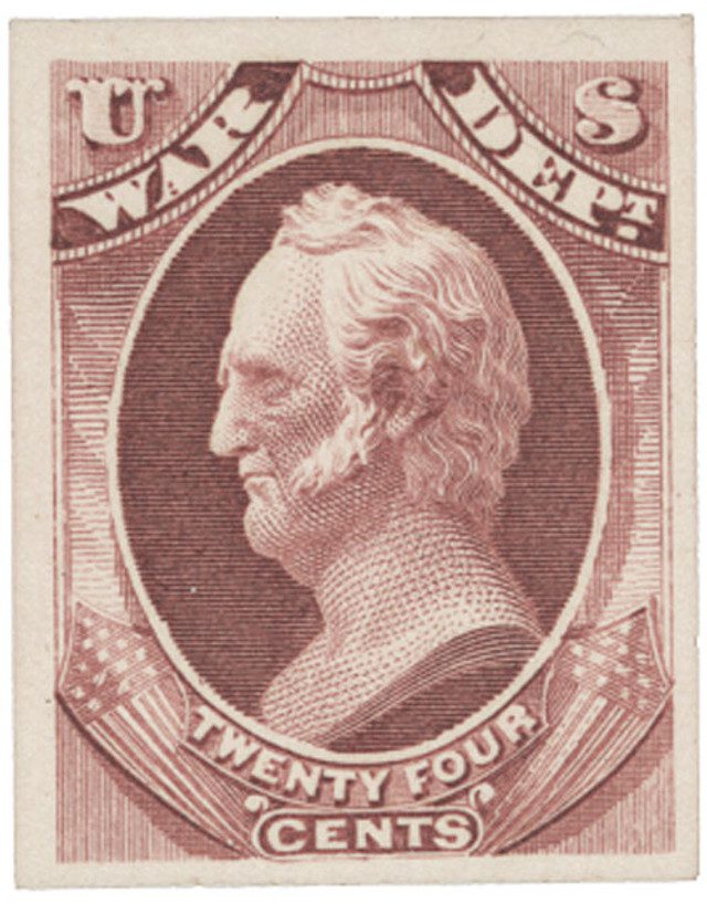 #O91P4 - 1873 24c Official Mail Stamp,War, rose