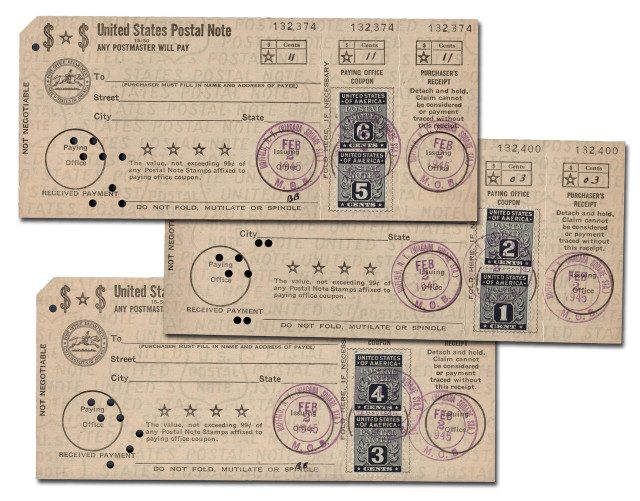 #PN1-6 - 1945 1c,6c Postal Note Stamps on Postal Note Card, Cancelled on Second Day of Issue