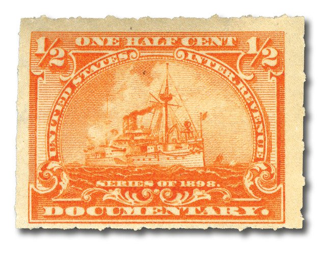 #R161 - 1898 1/2c US Internal Revenue Stamp -Battleship, orange