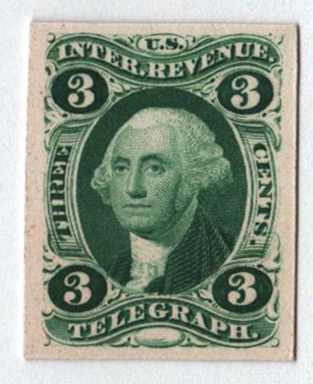 #R19P4
1862-71 3c US Internal Revenue Stamp,Telegraph, green