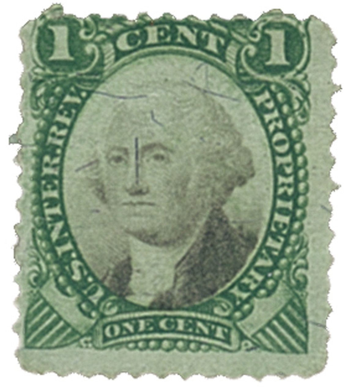 1871-74 1¢ Proprietary Stamp - George Washington, green & black, violet paper