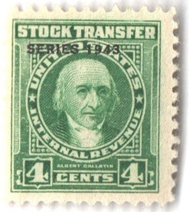 #RD142 - 1943 4c Stock Transfer Stamp, Bright Green